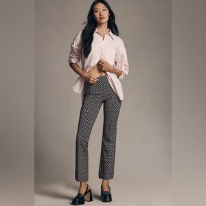 Anthropologie NWT Maeve The Margot Kick-Flare Cropped Trousers Black Motif XXS